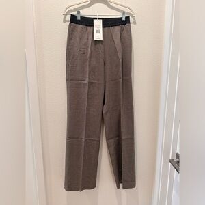 Thakoon NWT WC Brown Combo Smocked Waist Wide Leg Pull On Trouser Pants Size 2